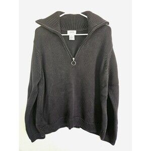 Talbots Women's 1/4 Zip Pullover Navy Size XL Heavyweight, Wide Collar